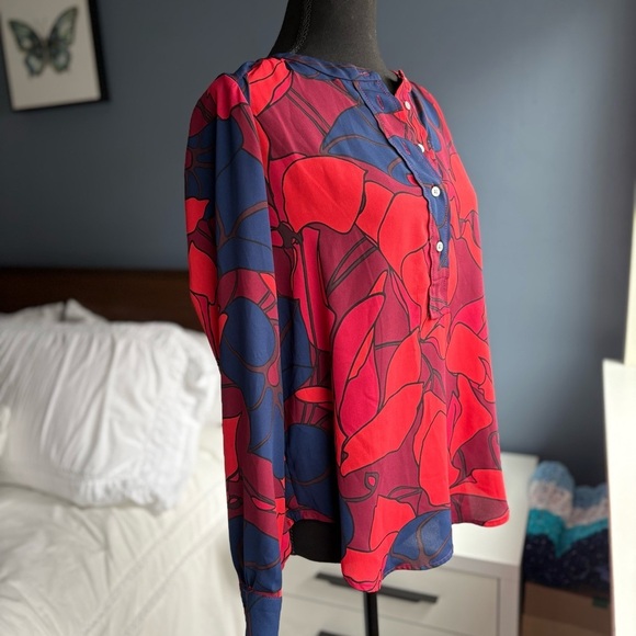 LOFT Red and Blue Floral Blouse - Picture 7 of 16